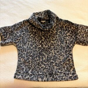 Leopard Print Faux Fur Cowl Neck Top